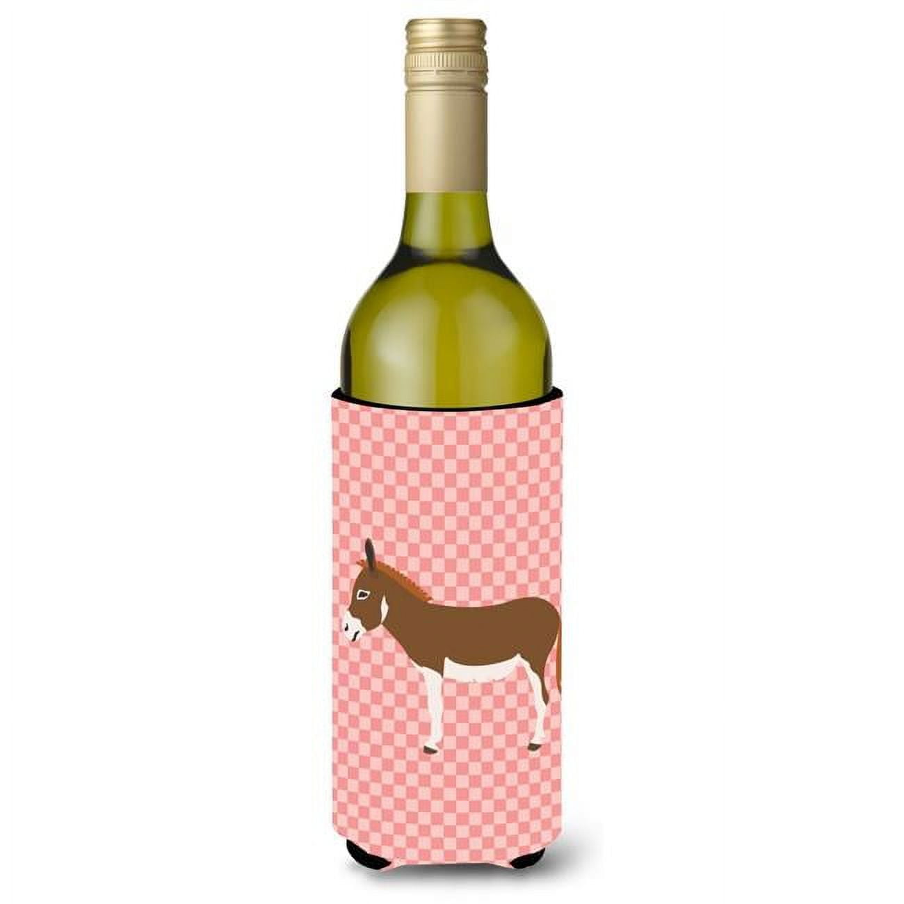 Picture of Carolines Treasures BB7847LITERK Miniature Mediterranian Donkey Pink Check Wine Bottle Beverge Insulator Hugger