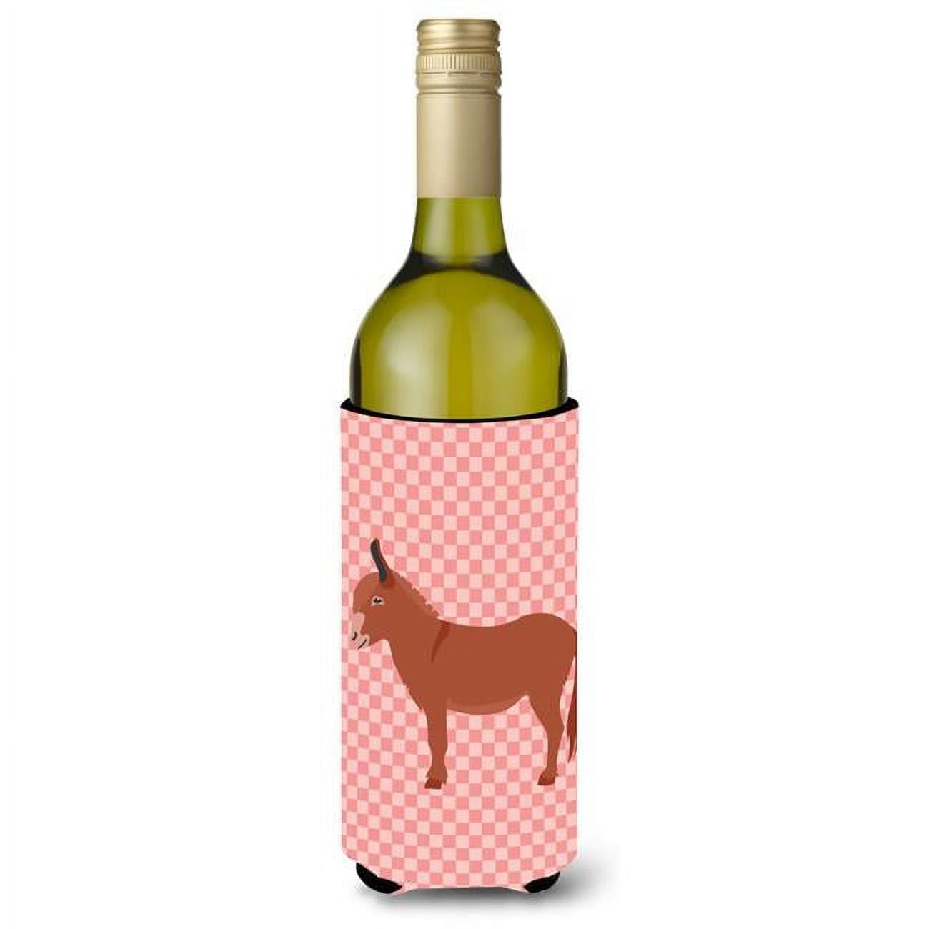 Picture of Carolines Treasures BB7848LITERK Irish Donkey Pink Check Wine Bottle Beverge Insulator Hugger