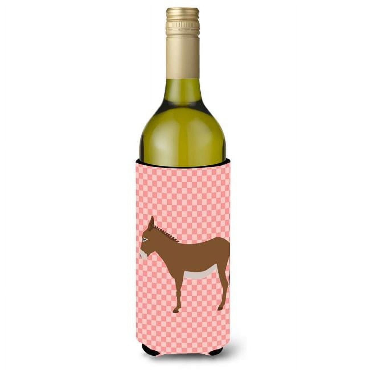 Picture of Carolines Treasures BB7849LITERK Cotentin Donkey Pink Check Wine Bottle Beverge Insulator Hugger
