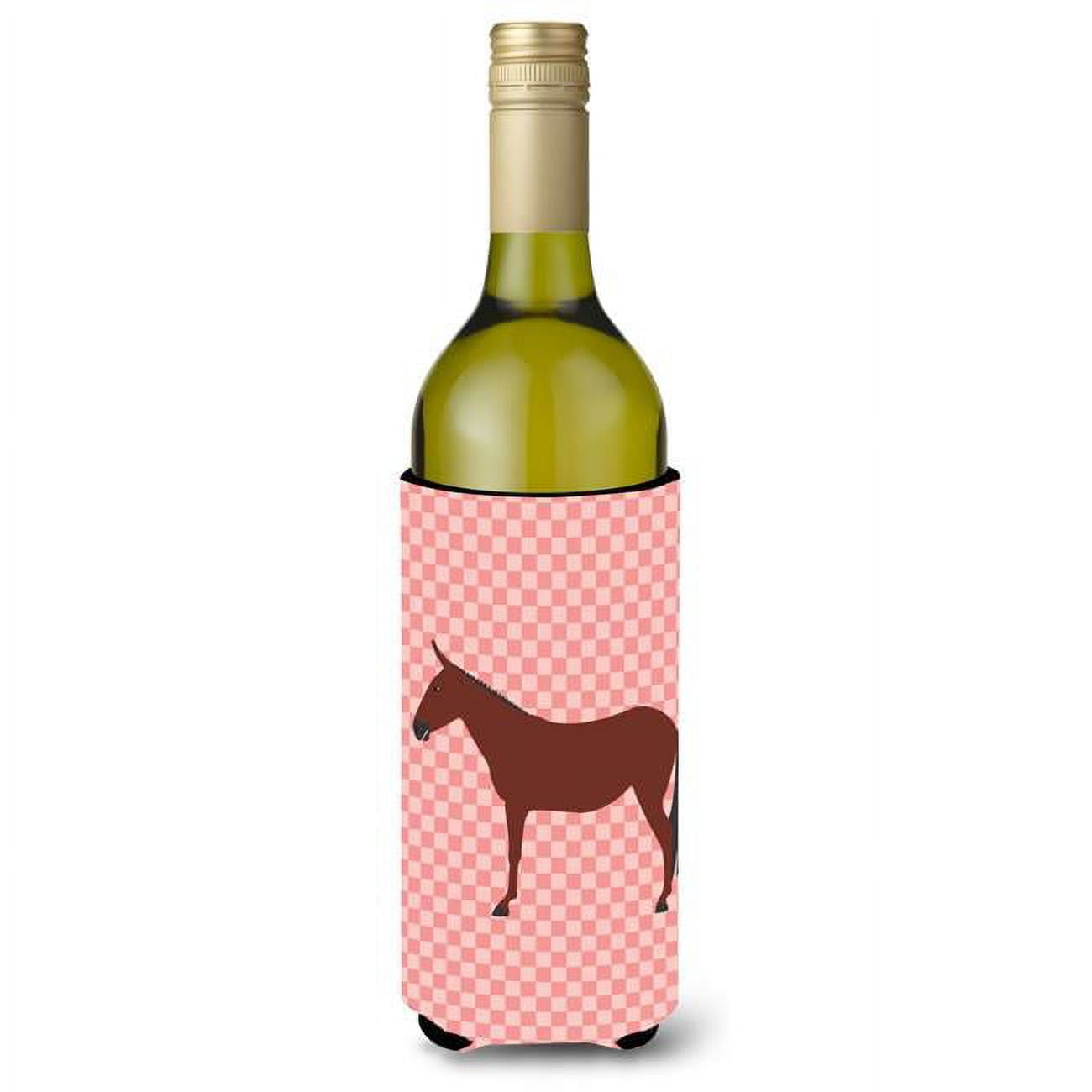 Picture of Carolines Treasures BB7850LITERK Hinny Horse Donkey Pink Check Wine Bottle Beverge Insulator Hugger