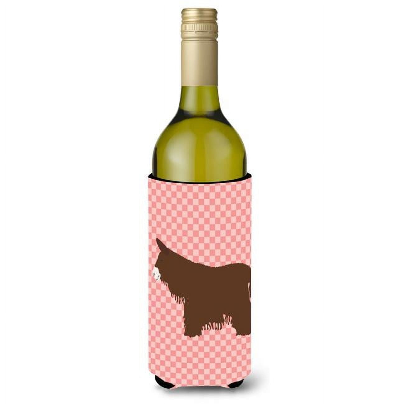 Picture of Carolines Treasures BB7852LITERK Poitou Poiteuin Donkey Pink Check Wine Bottle Beverge Insulator Hugger