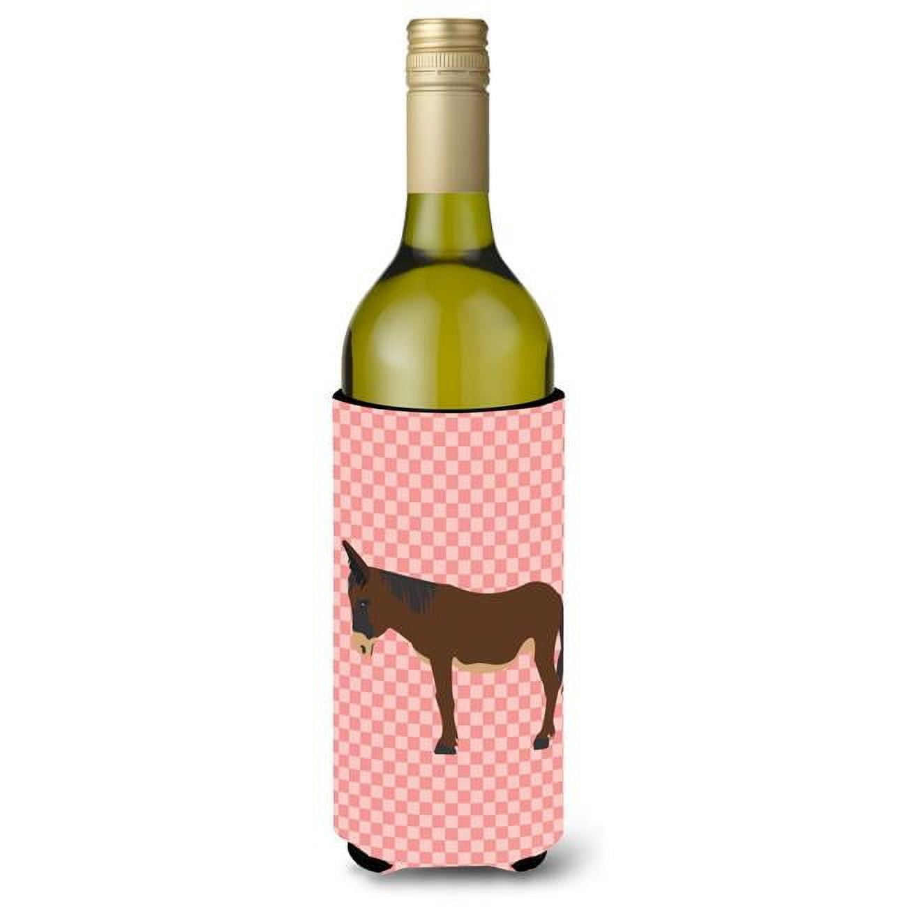 Picture of Carolines Treasures BB7853LITERK Zamorano-Leones Donkey Pink Check Wine Bottle Beverge Insulator Hugger