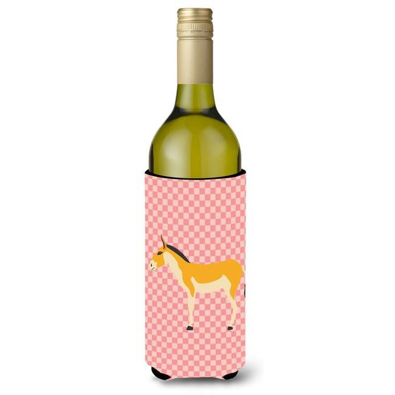 Picture of Carolines Treasures BB7854LITERK Turkmenian Kulan Donkey Pink Check Wine Bottle Beverge Insulator Hugger