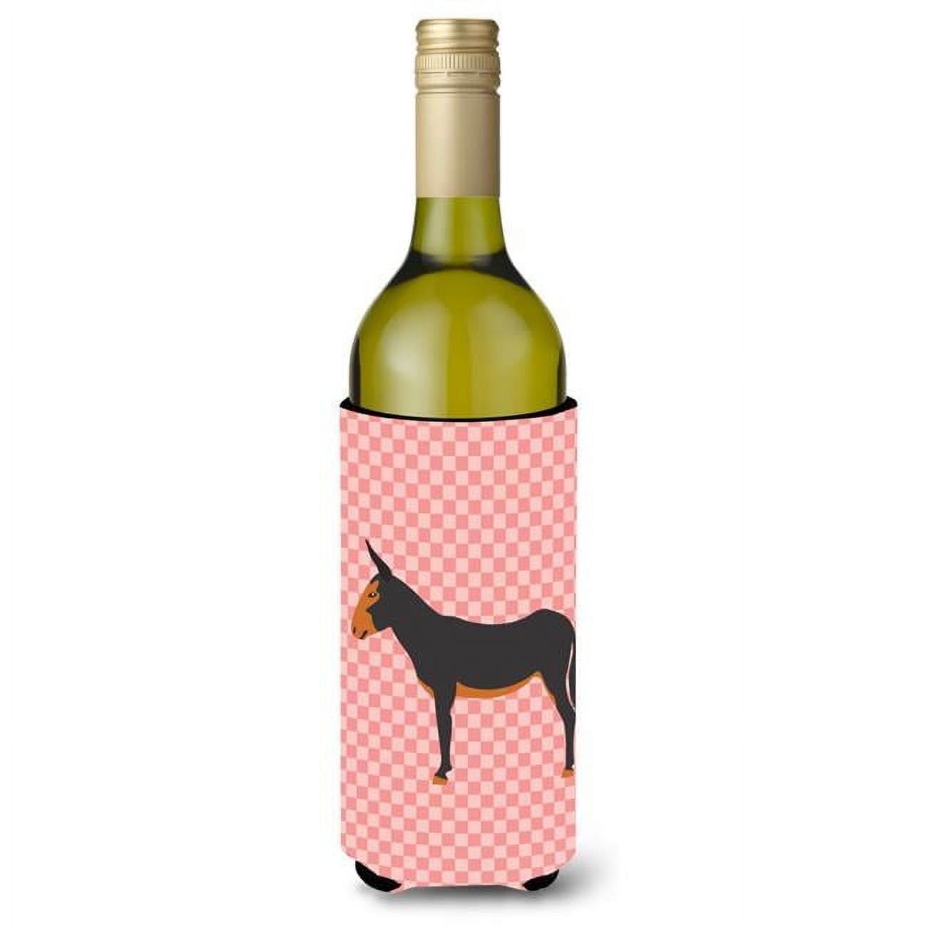 Picture of Carolines Treasures BB7855LITERK Catalan Donkey Pink Check Wine Bottle Beverge Insulator Hugger