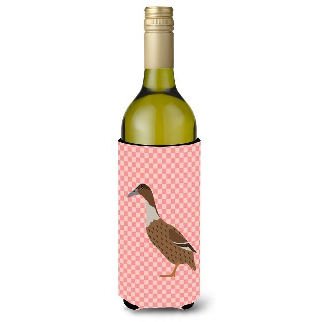Picture of Carolines Treasures BB7861LITERK Dutch Hook Bill Duck Pink Check Wine Bottle Beverge Insulator Hugger