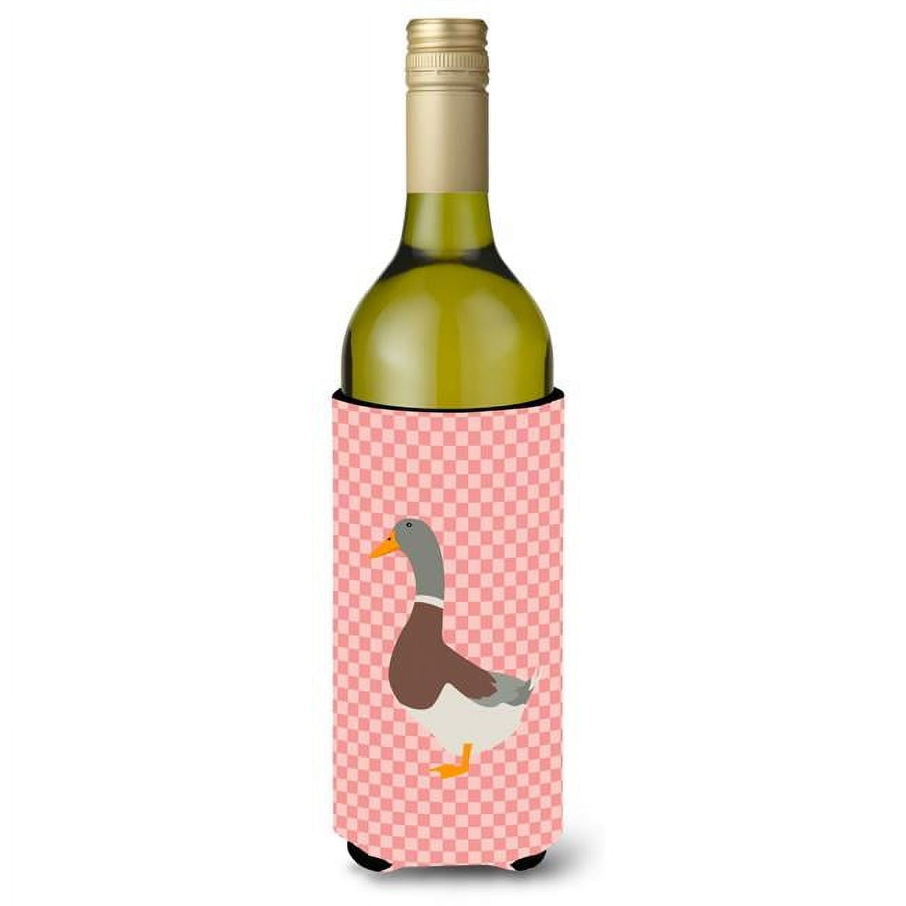 Picture of Carolines Treasures BB7863LITERK Saxony Sachsenente Duck Pink Check Wine Bottle Beverge Insulator Hugger