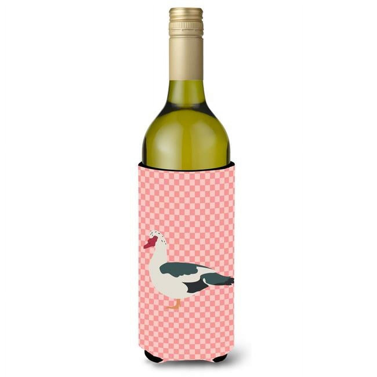 Picture of Carolines Treasures BB7864LITERK Muscovy Duck Pink Check Wine Bottle Beverge Insulator Hugger