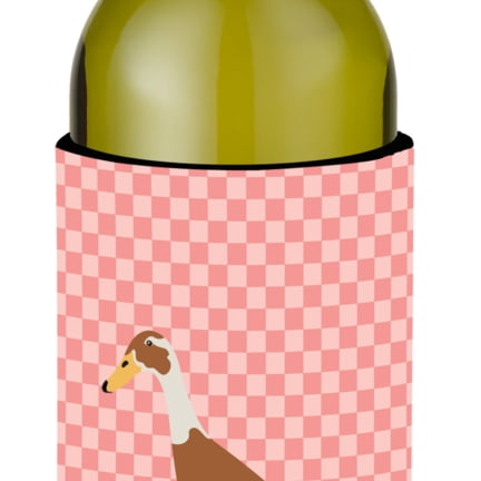 Picture of Carolines Treasures BB7865LITERK Indian Runner Duck Pink Check Wine Bottle Beverge Insulator Hugger