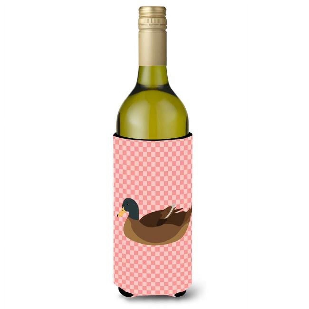 Picture of Carolines Treasures BB7866LITERK Khaki Campbell Duck Pink Check Wine Bottle Beverge Insulator Hugger