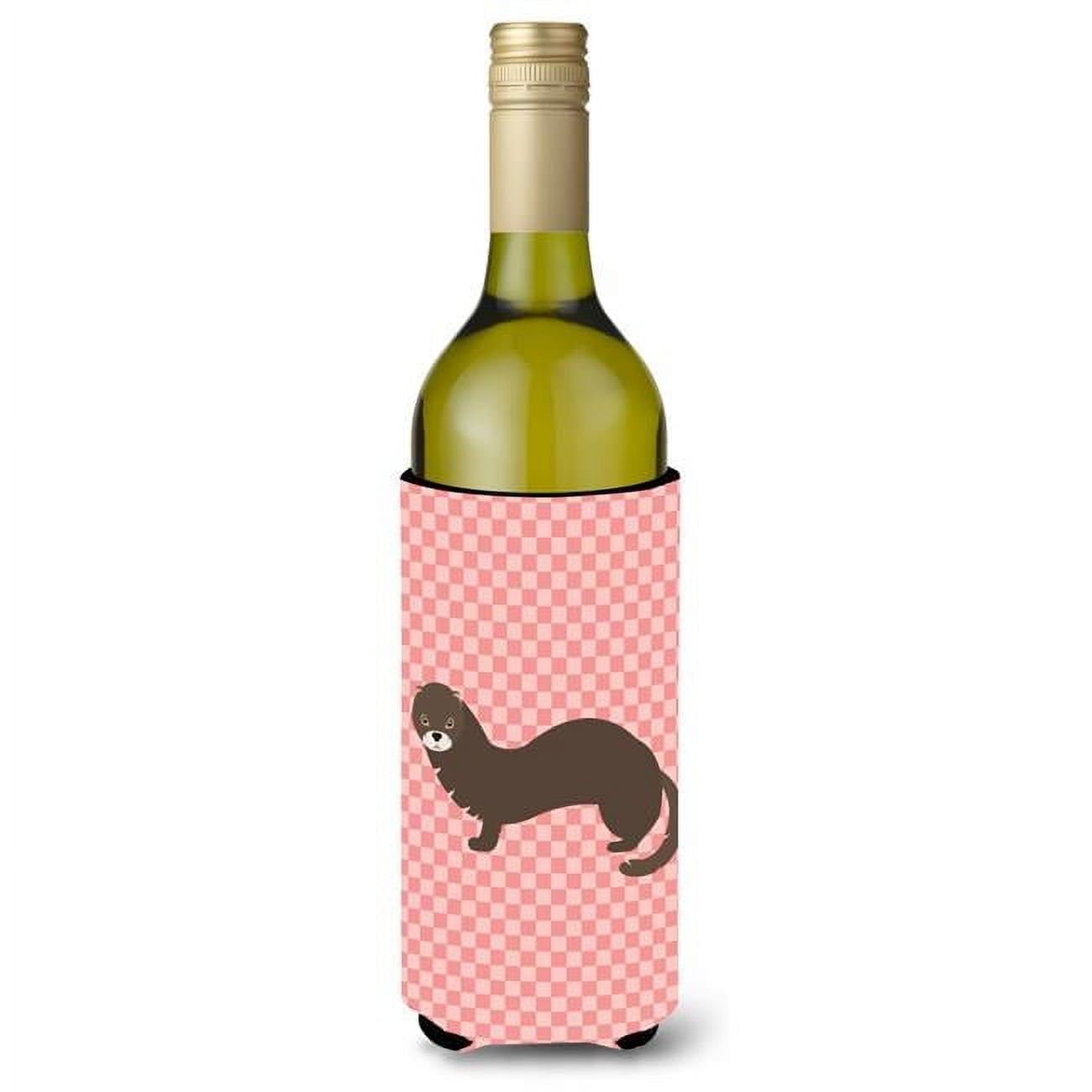 Picture of Carolines Treasures BB7868LITERK Russian or European Mink Pink Check Wine Bottle Beverge Insulator Hugger