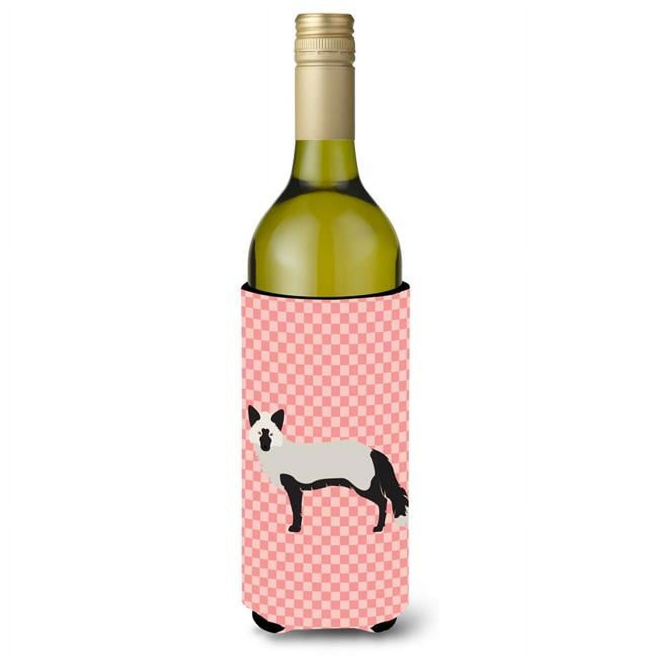 Picture of Carolines Treasures BB7871LITERK Silver Fox Pink Check Wine Bottle Beverge Insulator Hugger