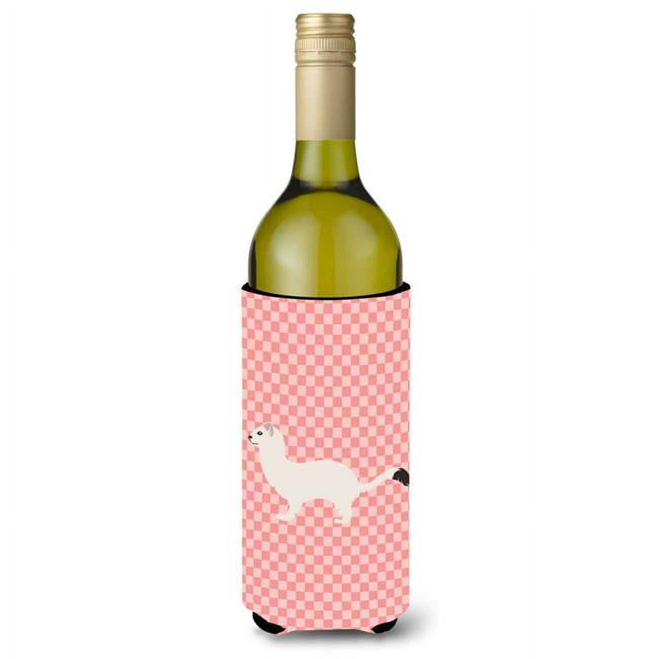 Picture of Carolines Treasures BB7872LITERK Stoat Short-tailed Weasel Pink Check Wine Bottle Beverge Insulator Hugger