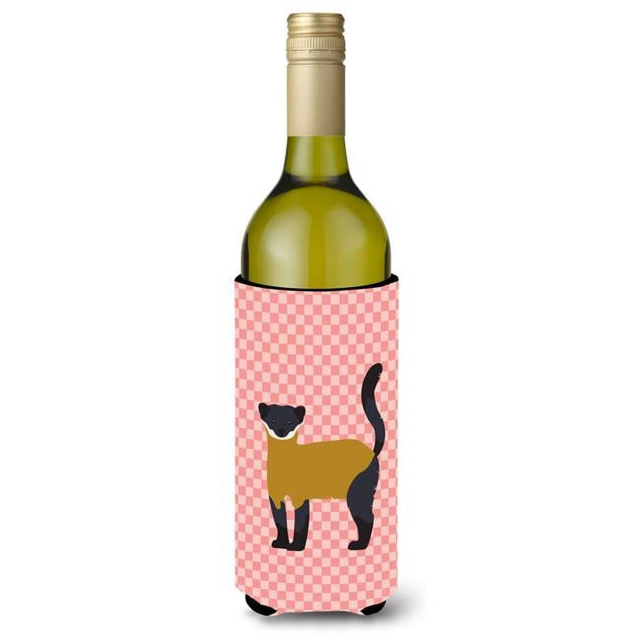 Picture of Carolines Treasures BB7874LITERK Yellow-Throated Marten Pink Check Wine Bottle Beverge Insulator Hugger
