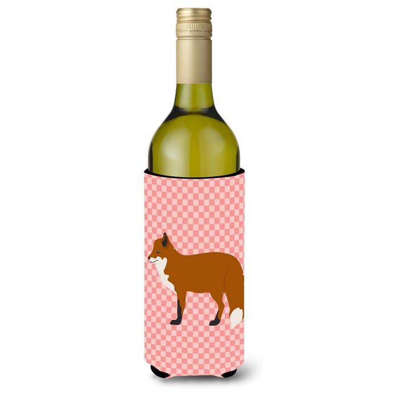 Picture of Carolines Treasures BB7876LITERK Red Fox Pink Check Wine Bottle Beverge Insulator Hugger