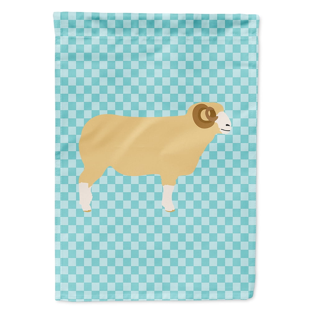 Horned Dorset Sheep Blue Check Flag Canvas House