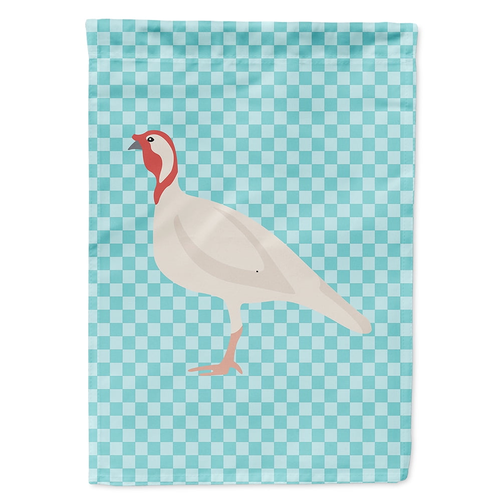Beltsville Small White Turkey Hen Blue Check Flag Canvas House