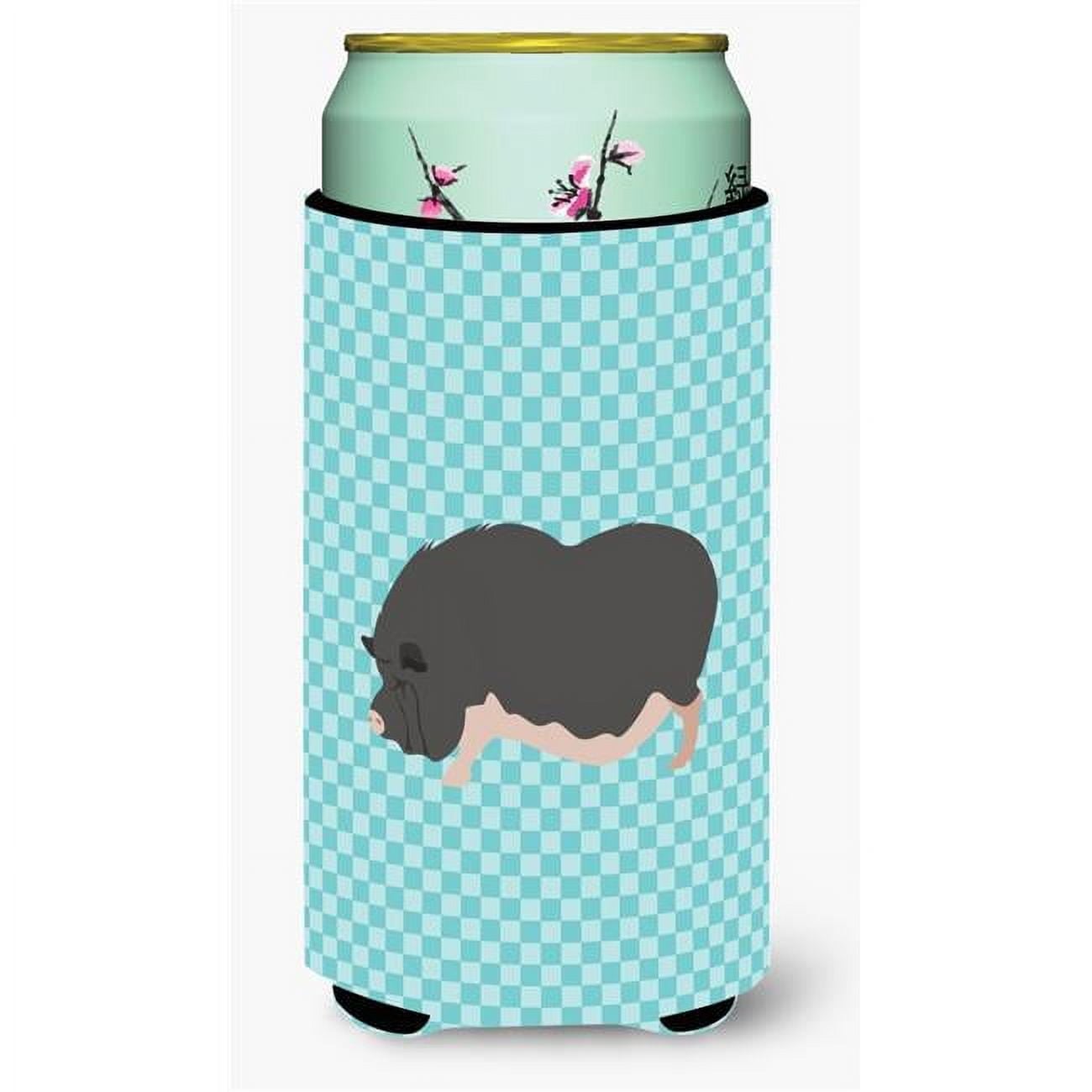 Vietnamese Pot-Bellied Pig Blue Check Tall Boy Beverage Insulator Hugger