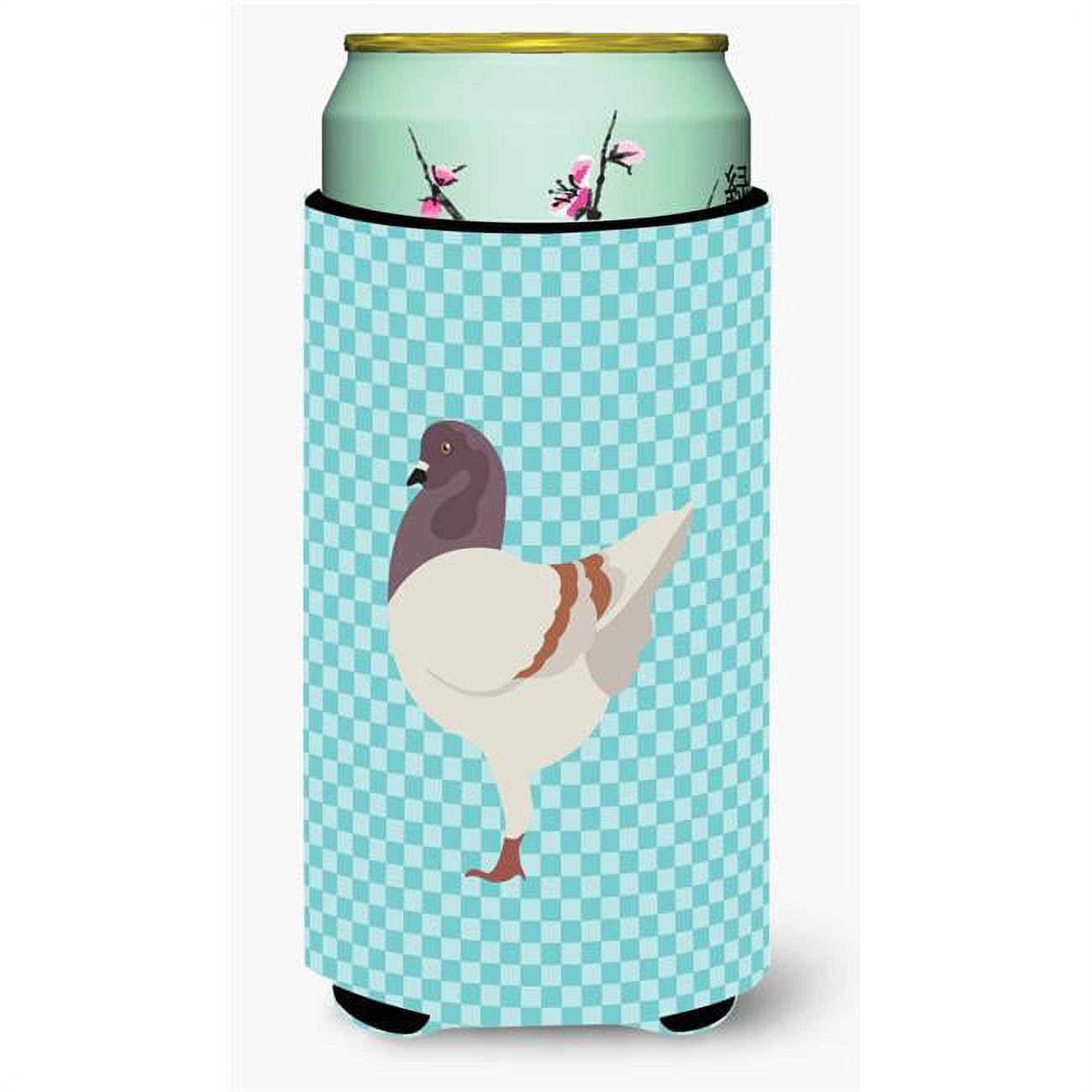 German Modena Pigeon Blue Check Tall Boy Beverage Insulator Hugger