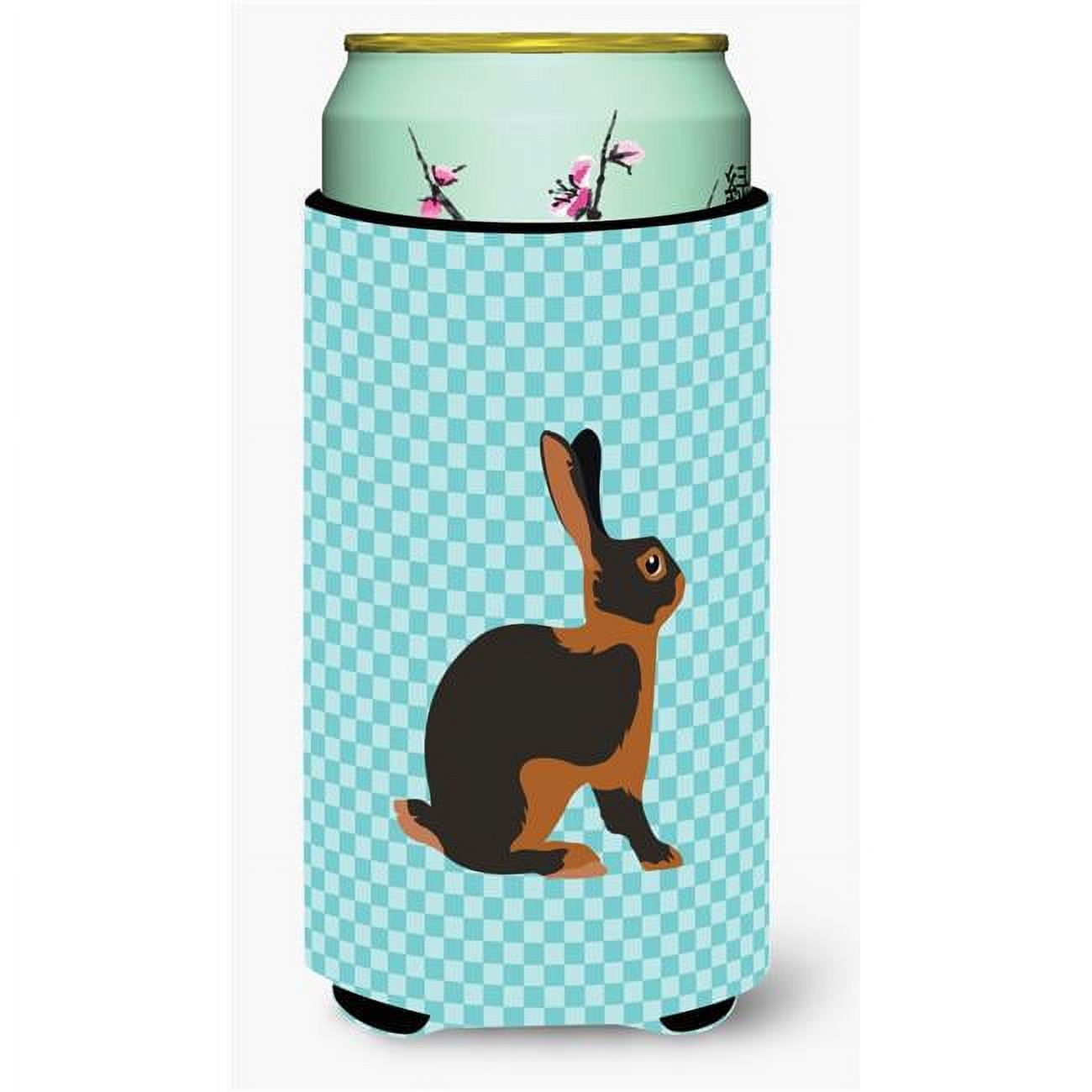 Tan Rabbit Blue Check Tall Boy Beverage Insulator Hugger