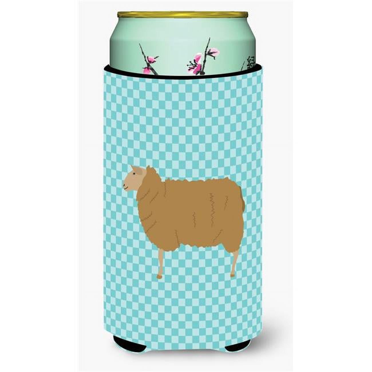 East Friesian Sheep Blue Check Tall Boy Beverage Insulator Hugger - Blue Check - Tall Boy
