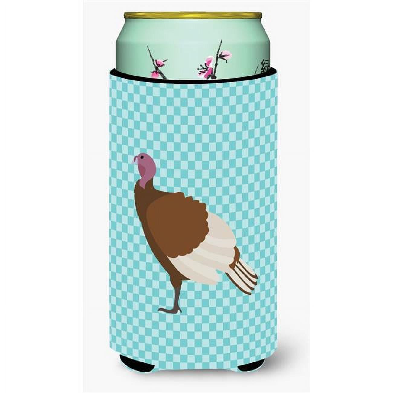 Bourbon Red Turkey Hen Blue Check Tall Boy Beverage Insulator Hugger