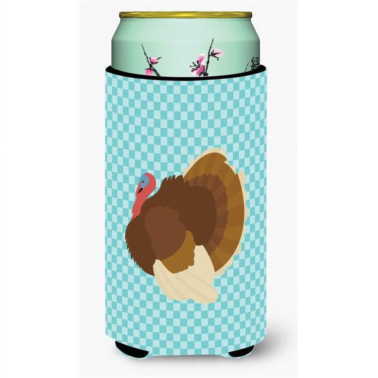 French Turkey Dindon Blue Check Tall Boy Beverage Insulator Hugger