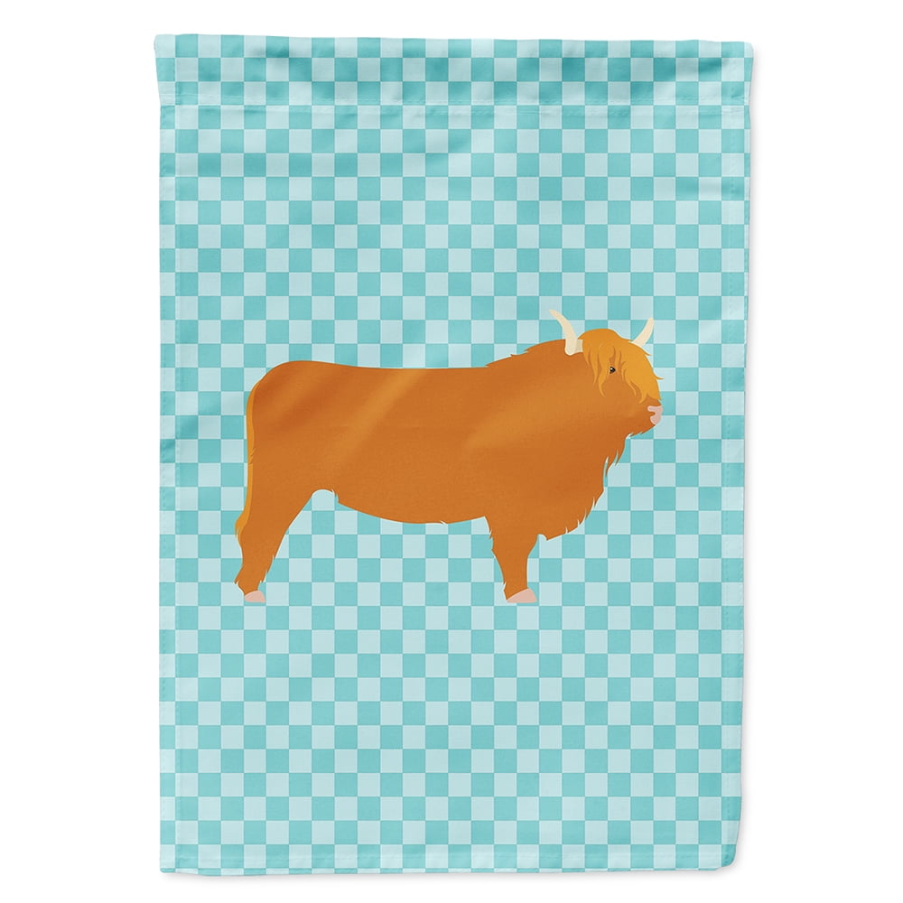 Highland Cow Blue Check Flag Canvas House