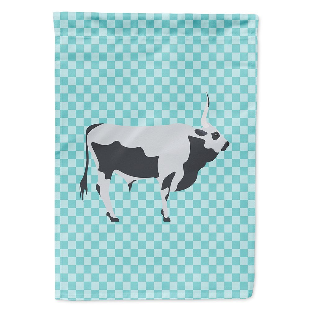 Hungarian Grey Steppe Cow Blue Check Flag Canvas House