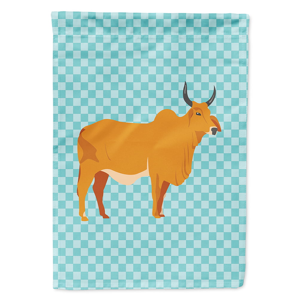 Zebu Indicine Cow Blue Check Flag Canvas House - Blue Check