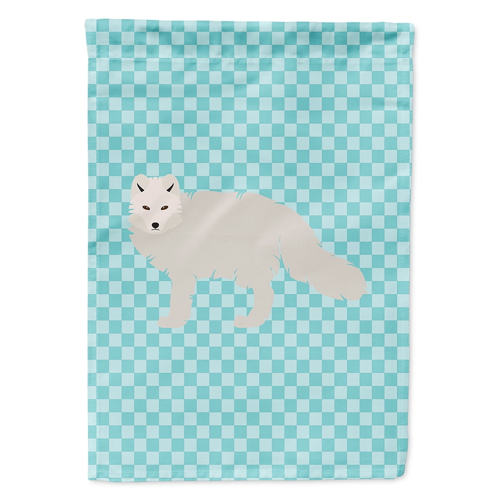 White Arctic Fox Blue Check Flag Canvas House