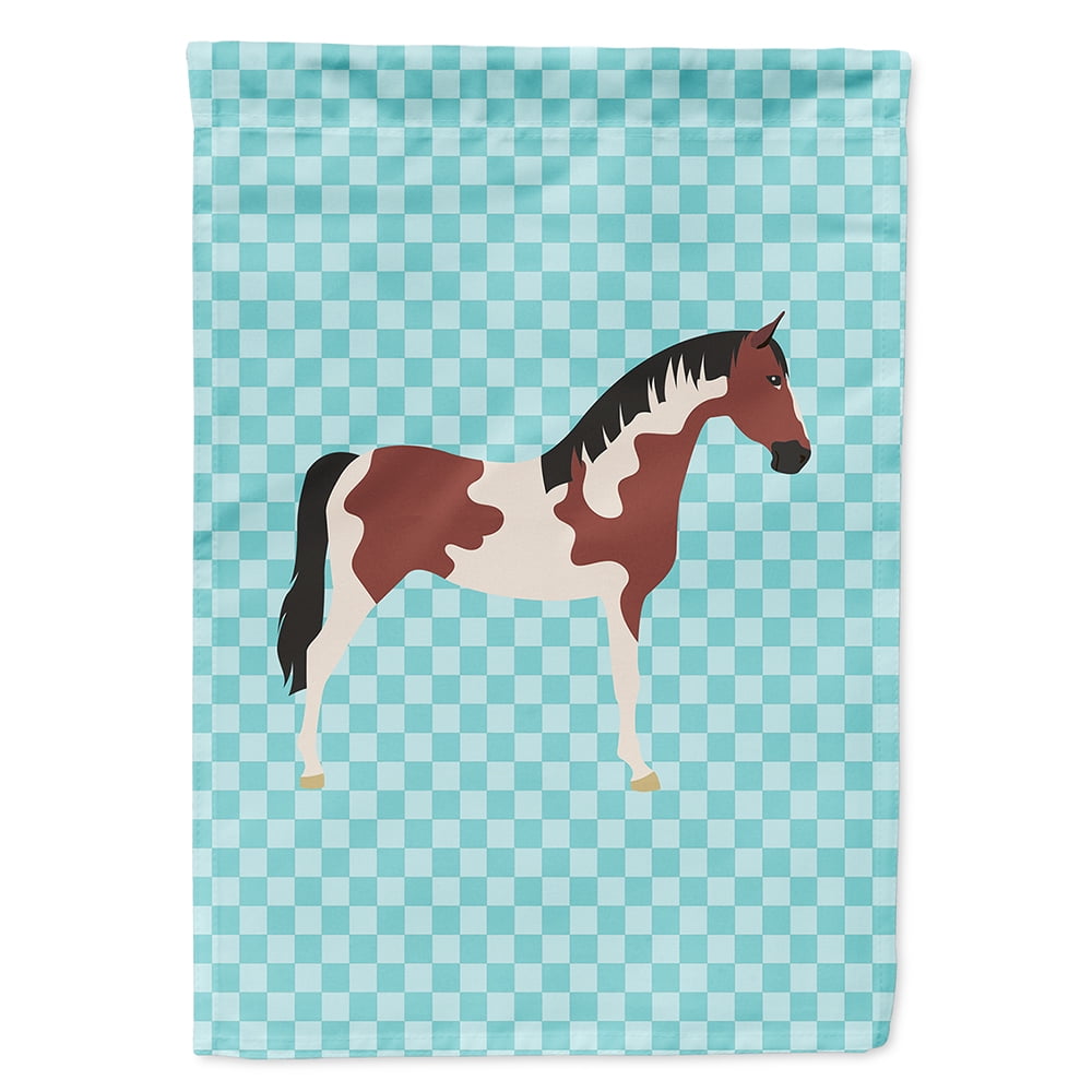 Pinto Horse Blue Check Flag Canvas House