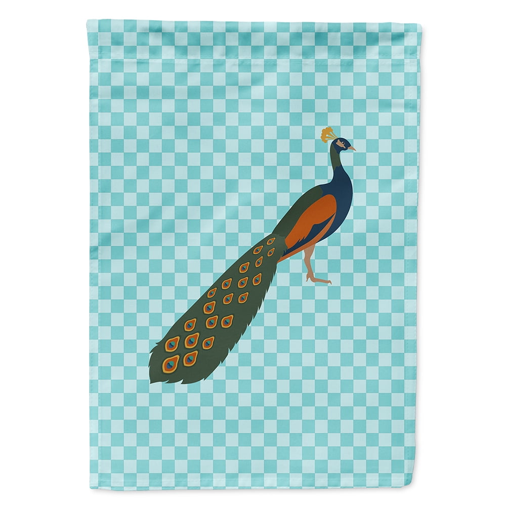 BB8099CHF Indian Peacock Peafowl Blue Check Flag Canvas House