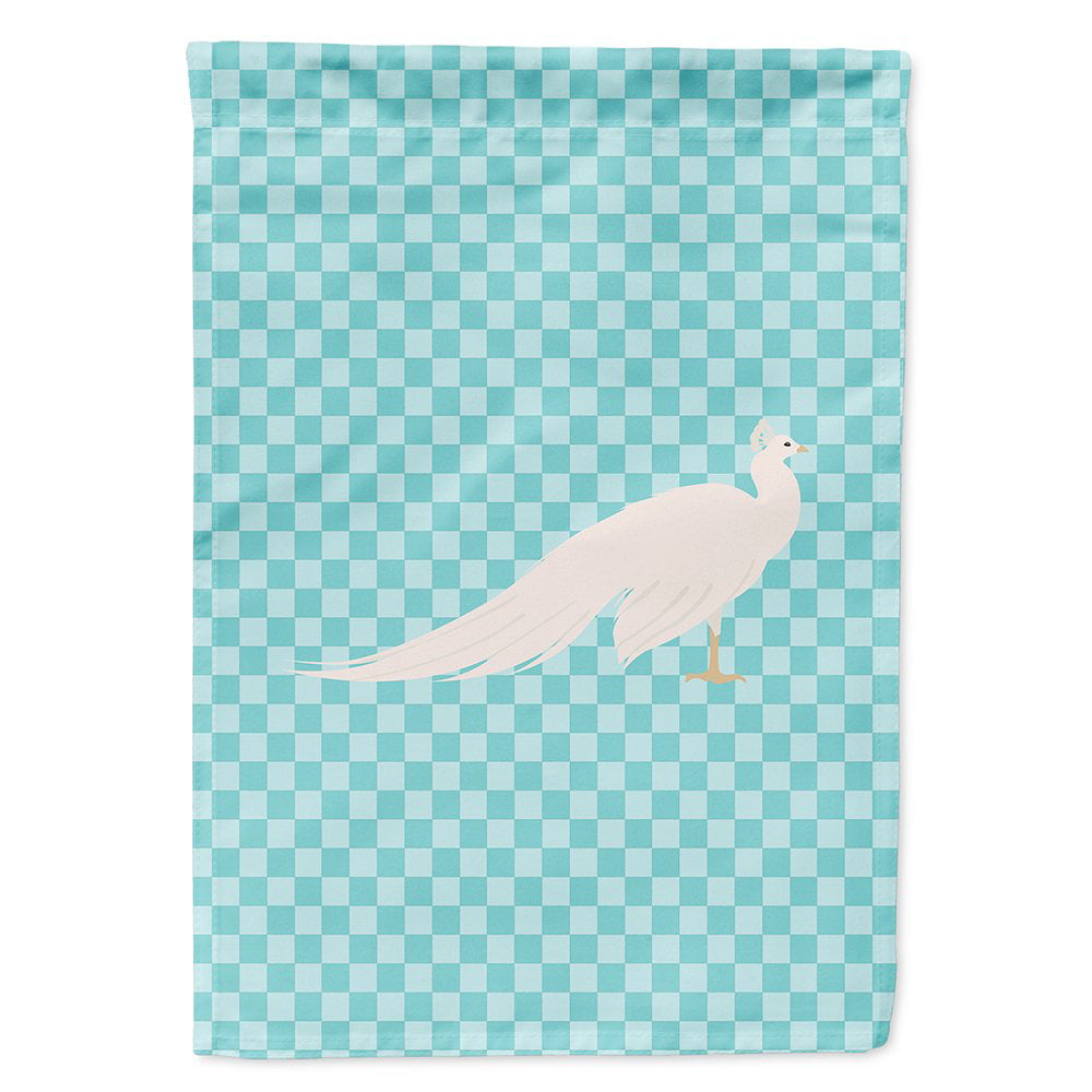 White Peacock Peafowl Blue Check Flag Canvas House