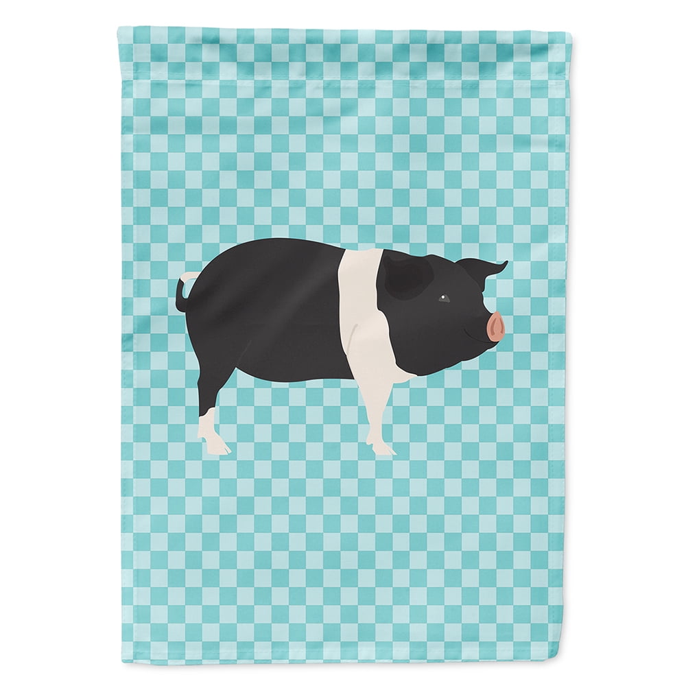 Hampshire Pig Blue Check Canvas House Flag