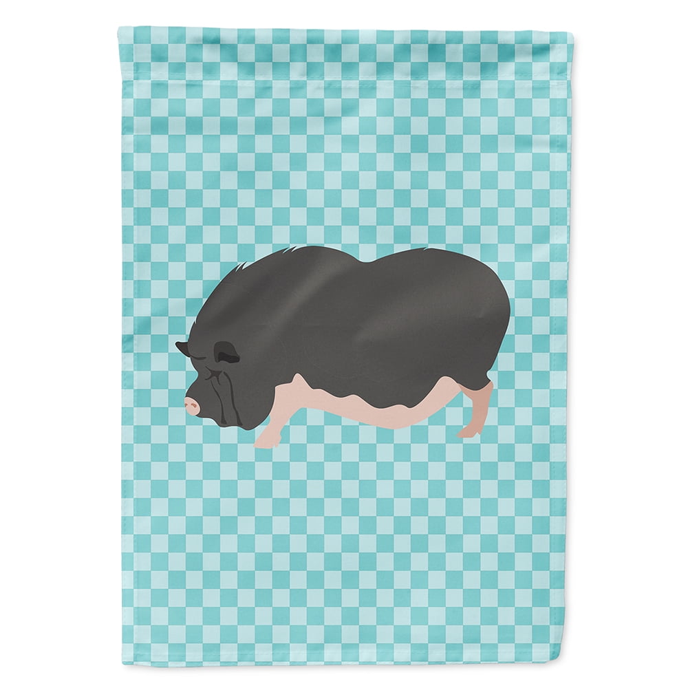 Vietnamese Pot-Bellied Pig Blue Check Canvas House Flag - Blue Check