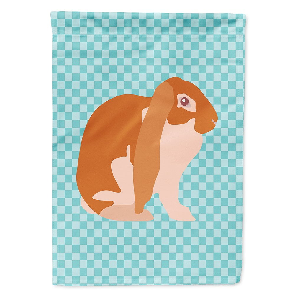English Lop Rabbit Blue Check Canvas House Flag - Blue Check