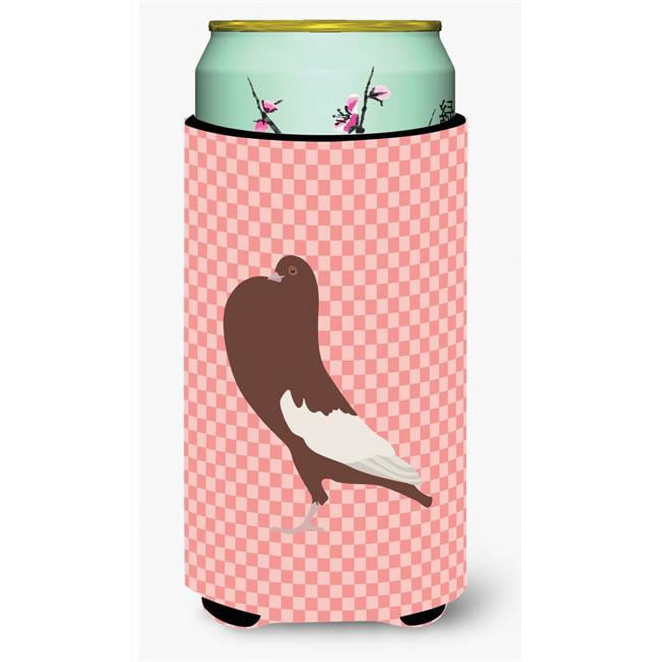 English Pouter Pigeon Pink Check Tall Boy Beverage Insulator Hugger