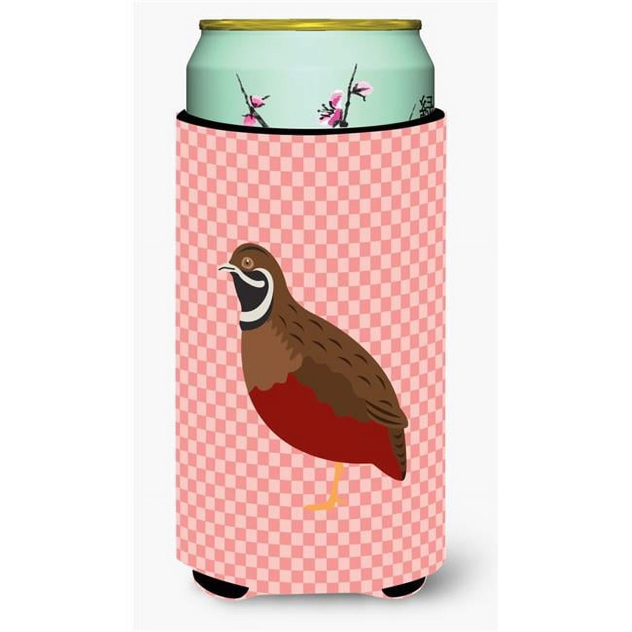 Chinese Painted or King Quail Pink Check Tall Boy Beverage Insulator Hugger