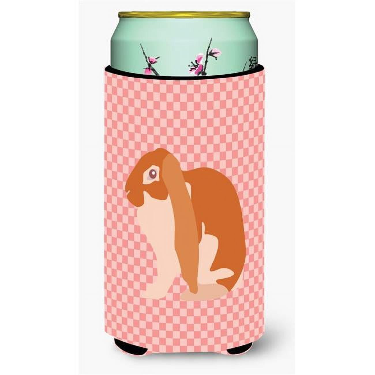 English Lop Rabbit Pink Check Tall Boy Beverage Insulator Hugger