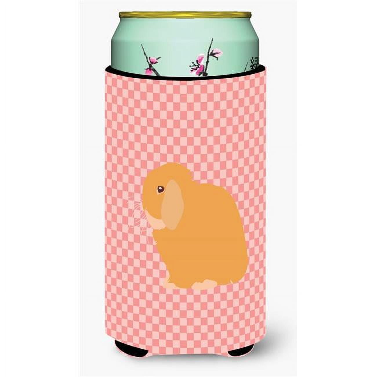 Holland Lop Rabbit Pink Check Tall Boy Beverage Insulator Hugger