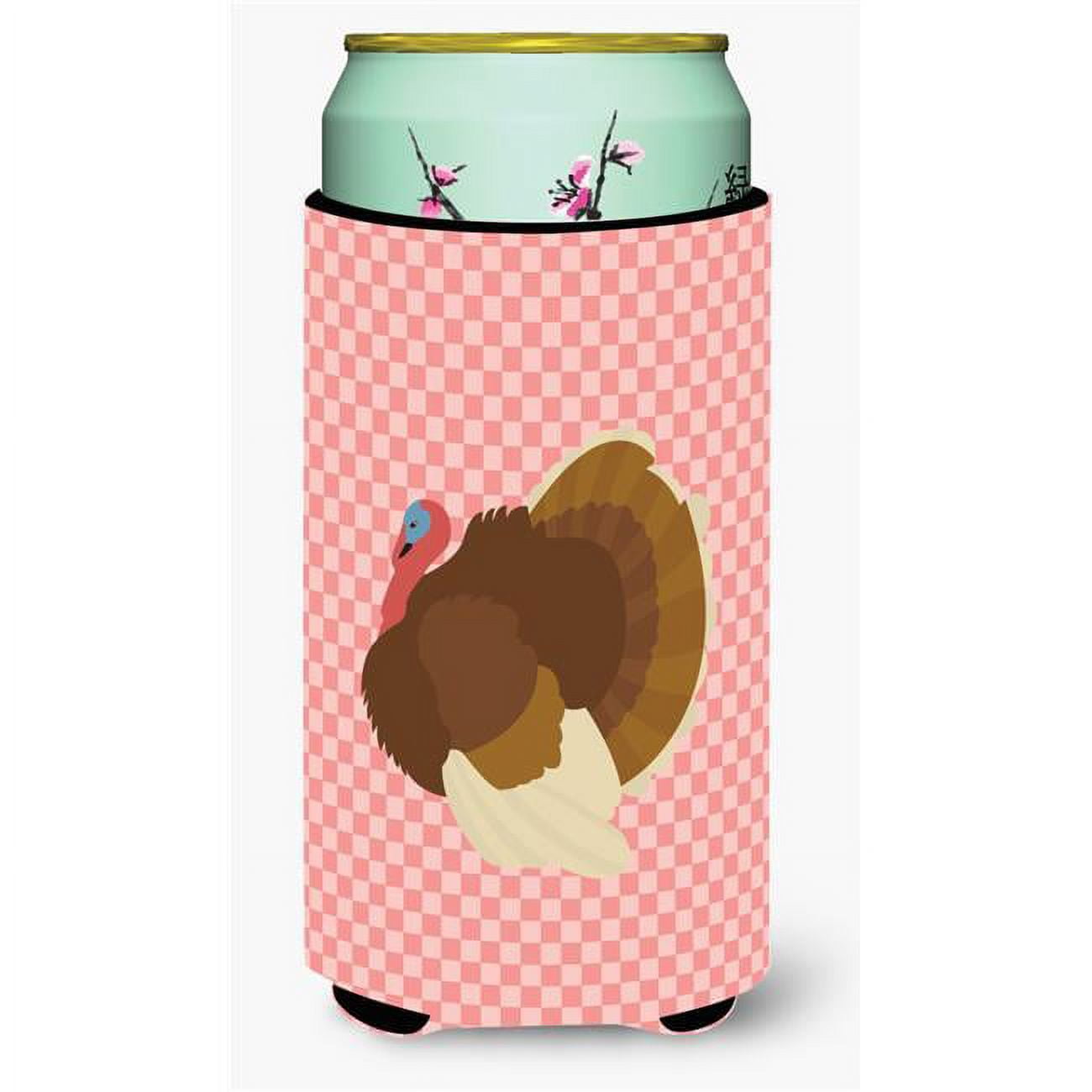 French Turkey Dindon Pink Check Tall Boy Beverage Insulator Hugger
