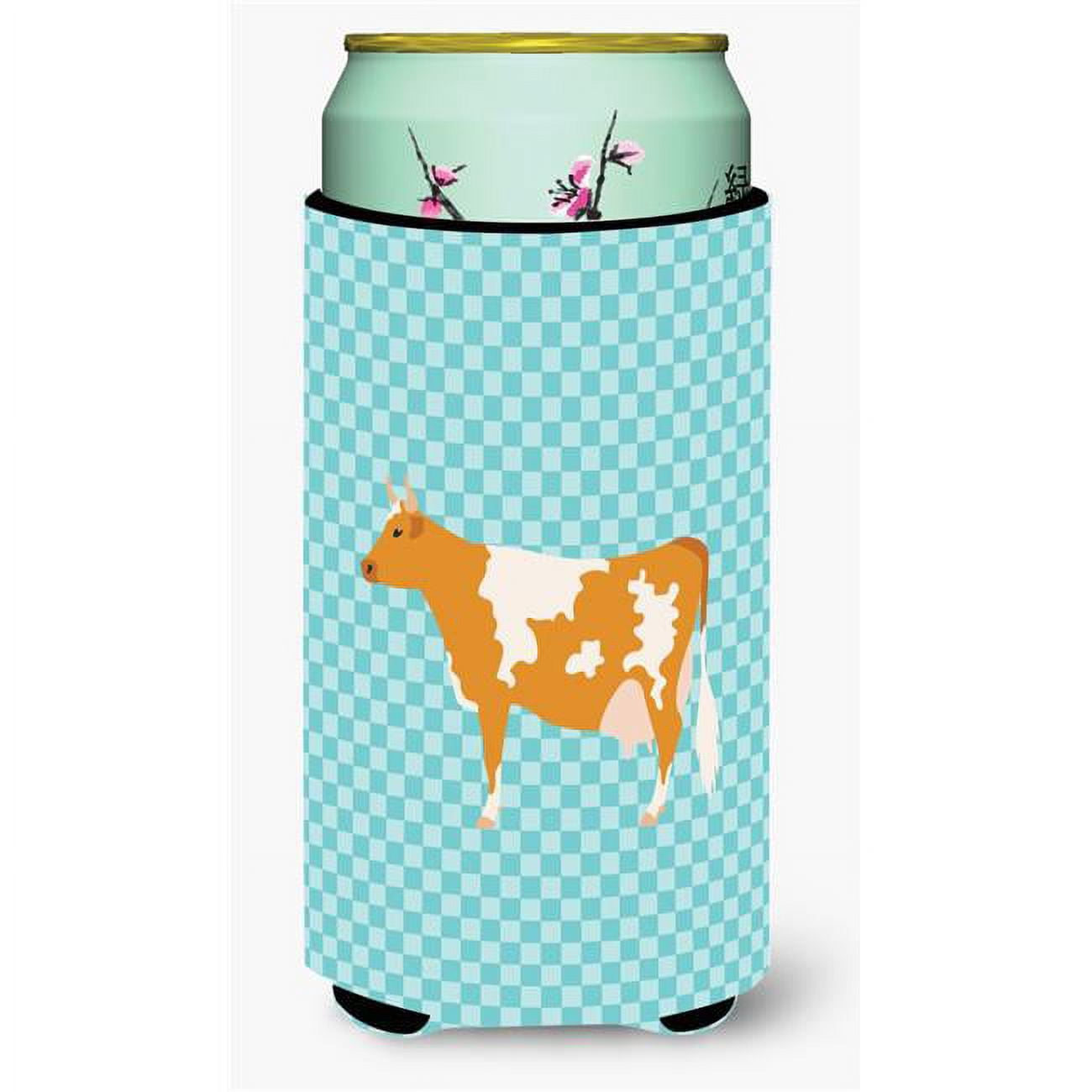 Guernsey Cow Blue Check Tall Boy Beverage Insulator Hugger