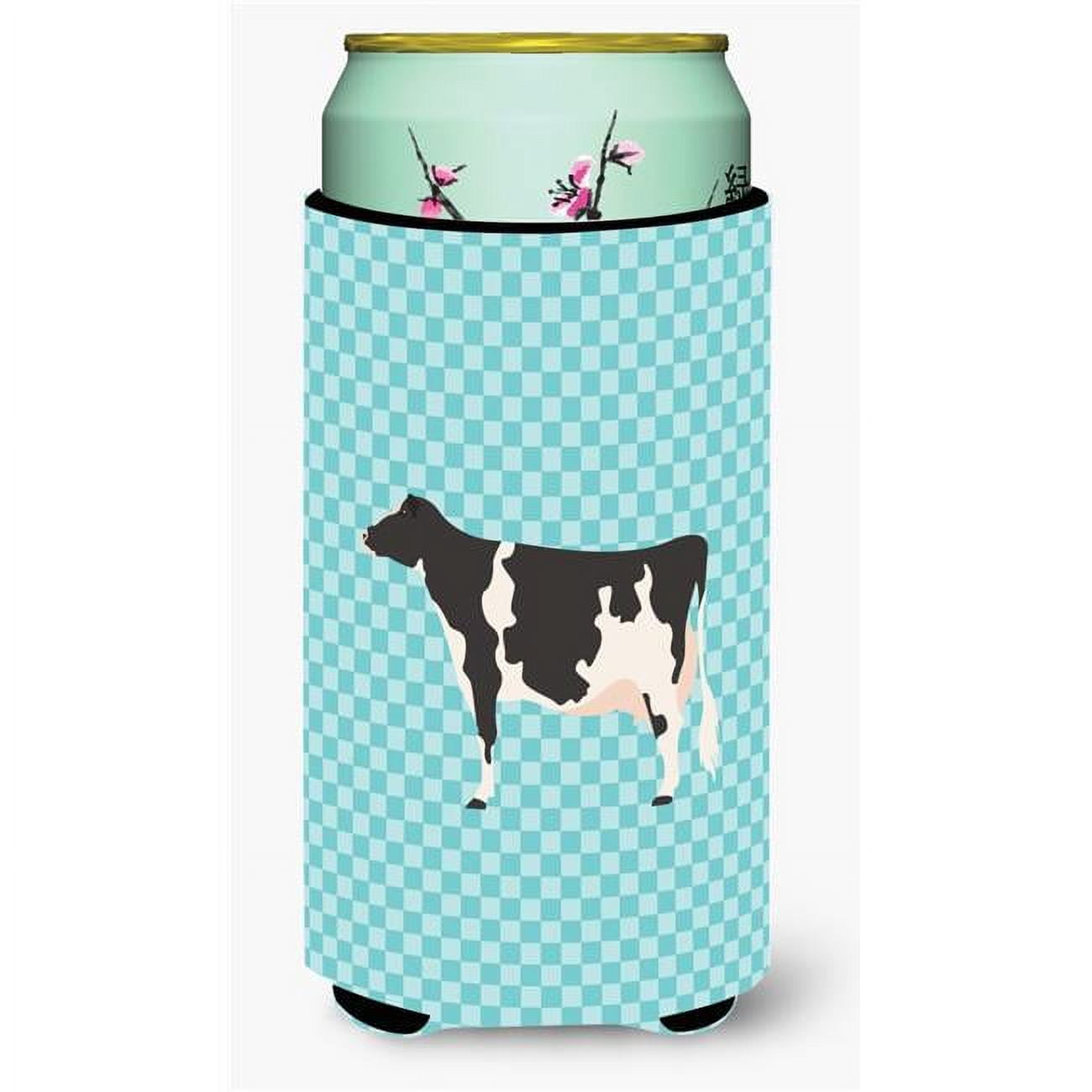 Holstein Cow Blue Check Tall Boy Beverage Insulator Hugger