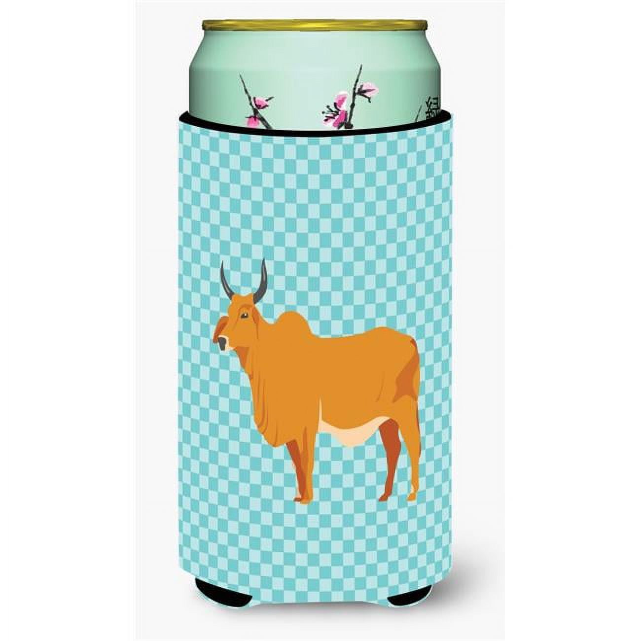 Zebu Indicine Cow Blue Check Tall Boy Beverage Insulator Hugger