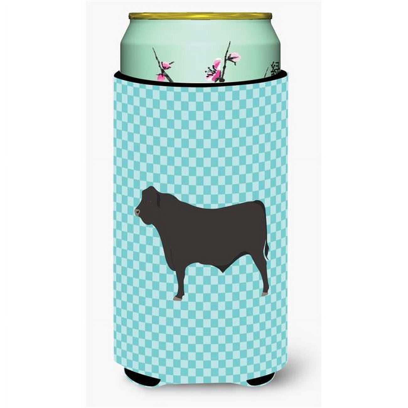 Black Angus Cow Blue Check Tall Boy Beverage Insulator Hugger