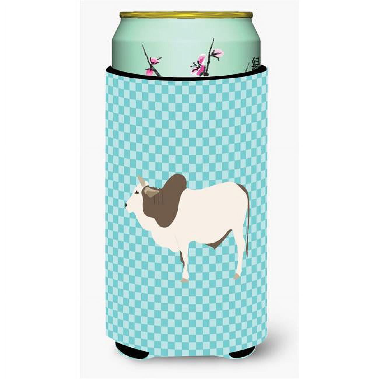Malvi Cow Blue Check Tall Boy Beverage Insulator Hugger
