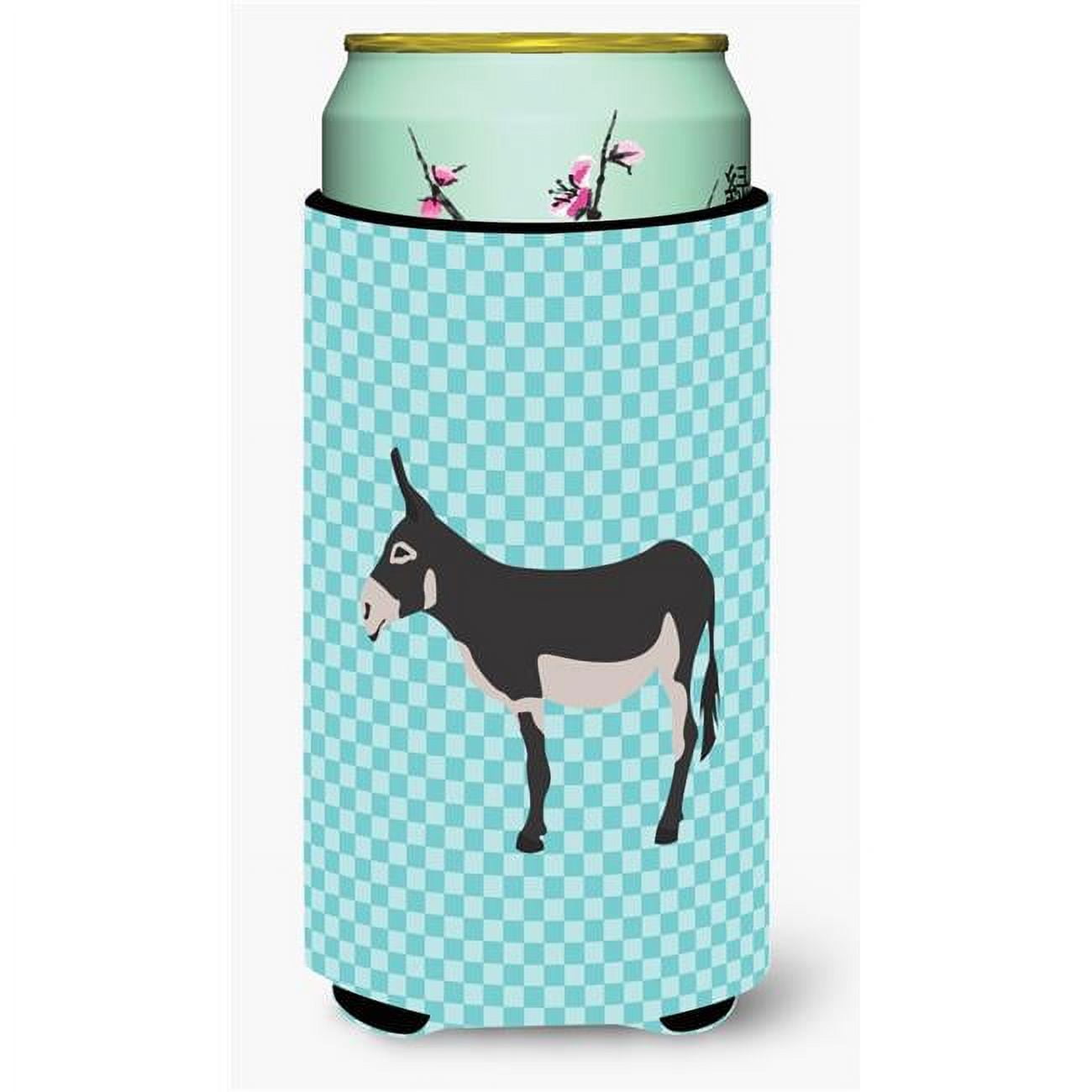American Mammoth Jack Donkey Blue Check Tall Boy Beverage Insulator Hugger