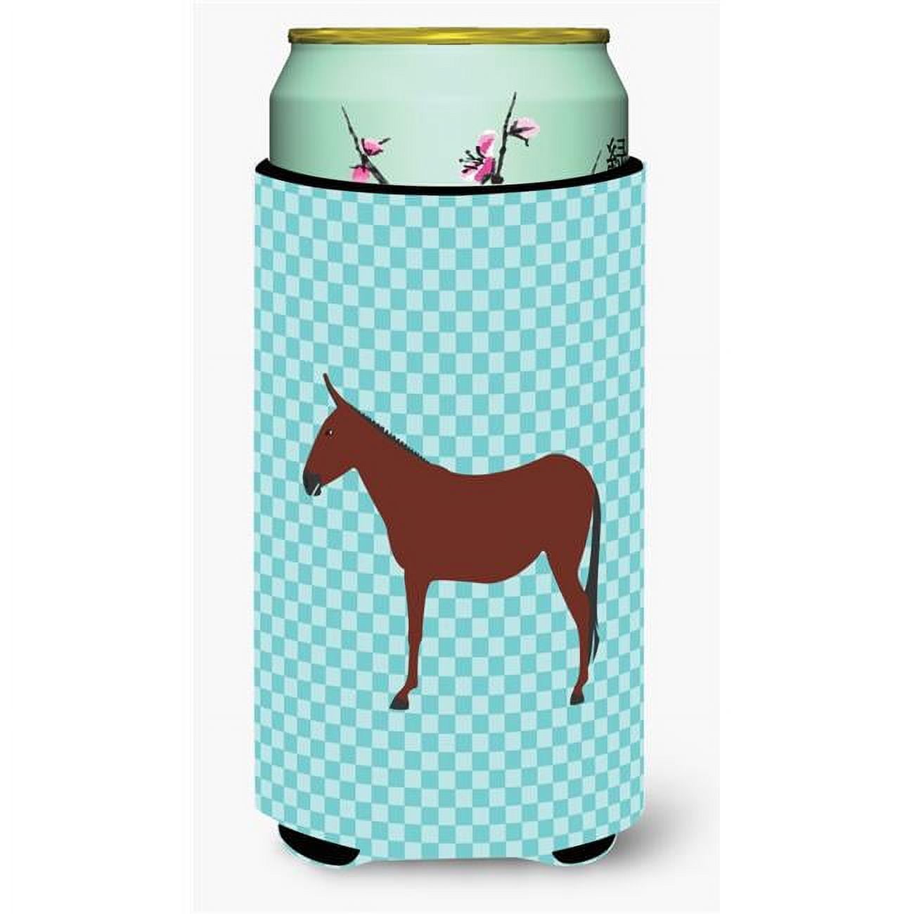 BB8024TBC Hinny Horse Donkey Blue Check Tall Boy Beverage Insulator Hugger