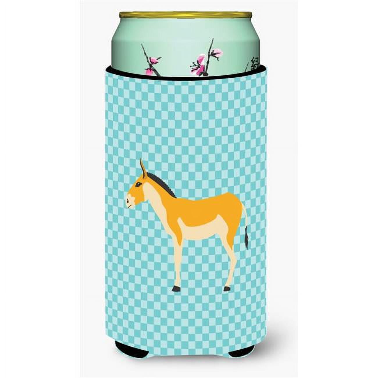Turkmenian Kulan Donkey Blue Check Tall Boy Beverage Insulator Hugger