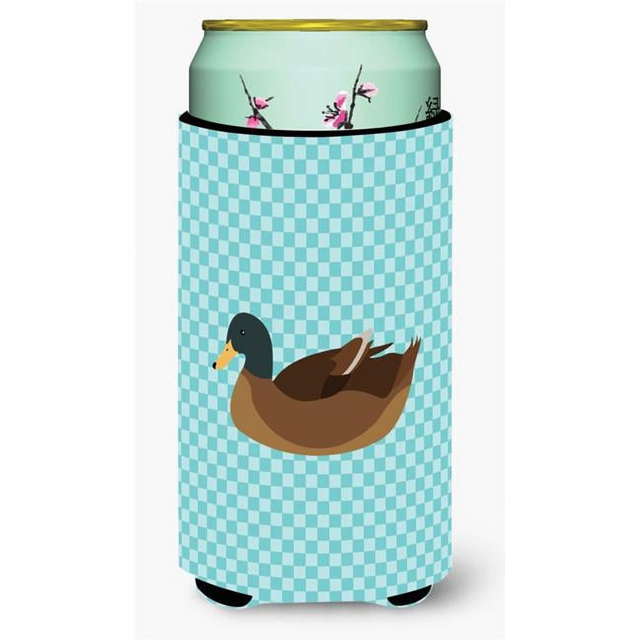 Khaki Campbell Duck Blue Check Tall Boy Beverage Insulator Hugger